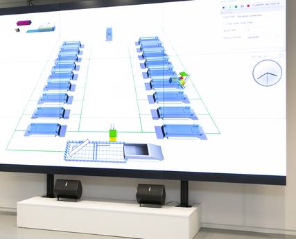 Digital-twinweergave van de productielijn in De Digitale Fabriek (Fontys ICT / KMWE).